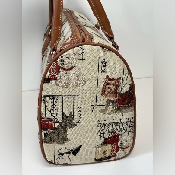 Signare Tapestry Brown Puppies Dog  Tote Hand Bag Large Rare Novelty - Picture 6 of 15